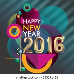 Happy new 2016 year colorful vector design, geometric background