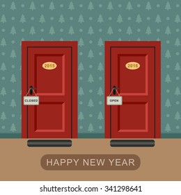 Happy new 2016 year concept with two doors symbolizing the year.