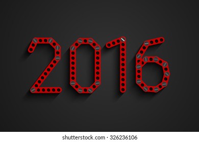 Happy new 2016 year. Creative design with metal constractions and screws . Vector illustration for your design