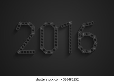 Happy new 2016 year. Creative design with metal constractions and screws . Vector illustration for your design