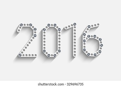 Happy new 2016 year. Creative design with metal constractions and screws . Vector illustration for your design