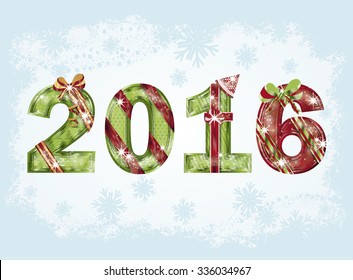 Happy New 2016 Year invitation postcard, vector illustration