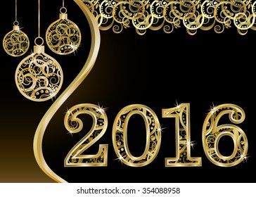 Happy New 2016 year invitation card, vector illustration