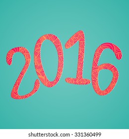 Happy new 2016 year. Letters with doodle abstract pattern. Christmas collection. Vector illustration.