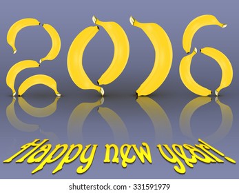 Happy New 2016 year of the monkey, inscription in the form of bananas.