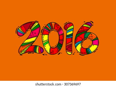 Happy new 2016 year. Typography. Colorful design. Seasons Greetings. Vector illustration.