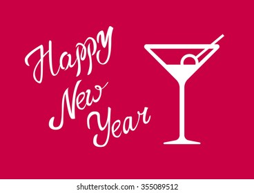 Happy New 2016 Year. Vector Illustration With Lettering Composition with glass on background