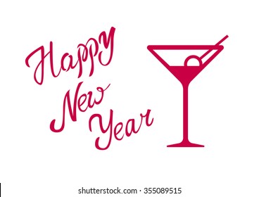 Happy New 2016 Year. Vector Illustration With Lettering Composition with glass