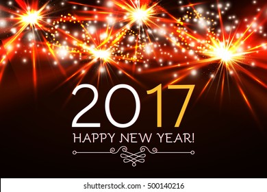 Happy New 2017 Year with Colorful Fireworks. Vector illustration