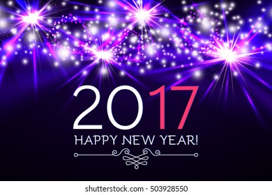 Happy New 2017 Year with Colorful Fireworks. Vector illustration