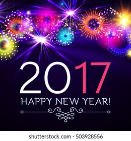 Happy New 2017 Year with Colorful Fireworks. Vector illustration