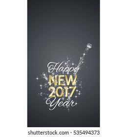Happy New 2017 Year firework gold white black vector