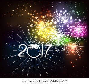 Happy New 2017 Year. Holiday Illustration With Composition with burst.