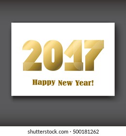 Happy New 2017 Year, modern design gold on white background, year 2017 in thin lines striped minimalist, numbers written with a pen, vector illustration