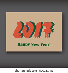Happy New 2017 Year, modern design on brown background, year 2017 in brush stroke pattern vector illustration