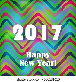 Happy New 2017 Year on striped, zigzag pattern. Vector illustration