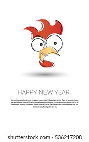 Happy New 2017 Year Rooster Bird Sign Asian Horoscope Flat Vector Illustration