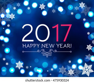 Happy New 2017 Year. Seasons Greetings. Snowflakes ans Light Garlands. Colorful Winter Background. Vector illustration