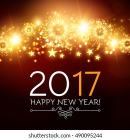 Happy New 2017 Year. Seasons Greetings, Colorful Fireworks Design. Vector illustration