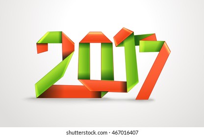 Happy New 2017 year. Silk decorative ribbon origami style