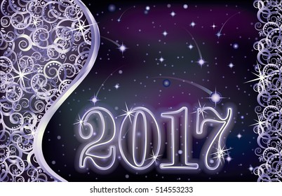 Happy new 2017 year silver card, vector illustration