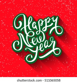 Happy New 2017 Year.
Vector illustration with handwritten lettering. With the shadow on a red background.