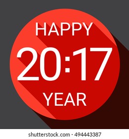 Happy New 2017 Year Web Icon Banner Flat Vector Illustration