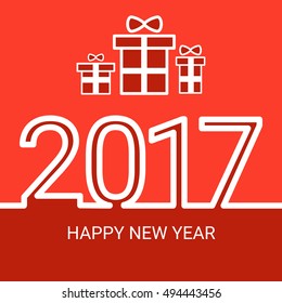 Happy New 2017 Year Web Icon Banner Flat Vector Illustration