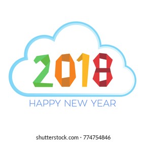 Happy new 2018 in colourful origami inside a cloud