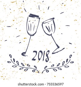 Happy new 2018 with glass of champagne 