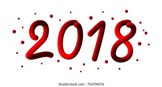 Happy new 2018 year. 3d gradient 2018 number and cool wave with particles and snowflakes. Festive element for holiday new year design. Liquid colors. Winter poster design. Vector illustration.