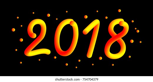 Happy new 2018 year. 3d gradient 2018 number and cool wave with particles and snowflakes. Festive element for holiday new year design. Liquid colors. Winter poster design. Vector illustration.