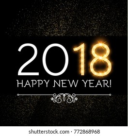 Happy New 2018 Year Background. Elegant Black and Gold Design. Shining Space with Vignette. Vector illustration