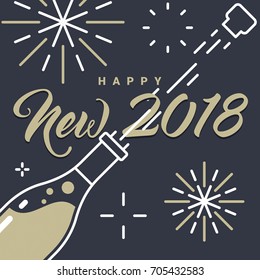 Happy New 2018 Year Champagne Bottle Fireworks Card