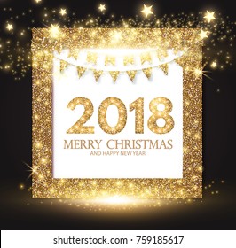 Happy New 2018 Year! Gold Shining Design. Vector illustration