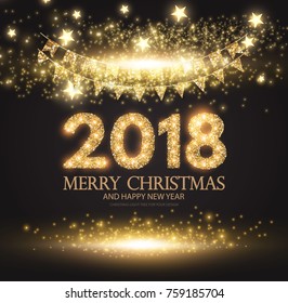 Happy New 2018 Year! Gold Shining Design. Vector illustration