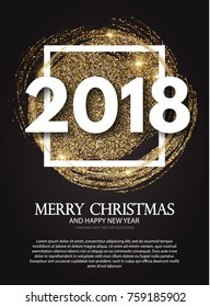 Happy New 2018 Year! Gold Shining Design. Vector illustration