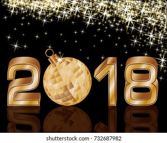 Happy New 2018 Year golden card, vector illustration