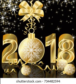 Happy New 2018 Year golden background, vector illustration