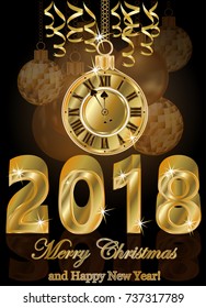 Happy New 2018 Year golden wallpaper, vector illustration
