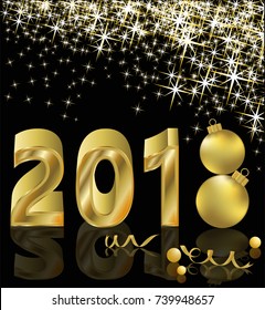 Happy New 2018 year golden card, vector illustration