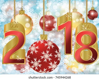 Happy New 2018 year golden card, vector illustration
