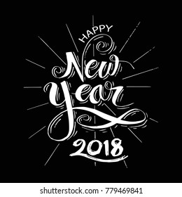Happy New 2018 Year. Hand lettering with burst.
