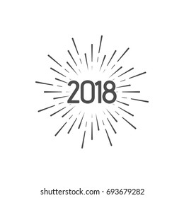 Happy New 2018 Year. Holiday Vector Illustration With Typographic Composition. Happy New Year 2018 Label With Star Burst. NYE Logo Design