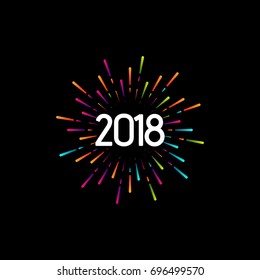 Happy New 2018 Year. Holiday Vector Illustration With Festive Typographic Composition. Happy New Year 2018 Label With Graphic Multicolored Firework Shape. Happy NYE Logo Design