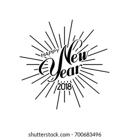 Happy New 2018 Year. Holiday Vector Illustration of Lettering Composition with burst