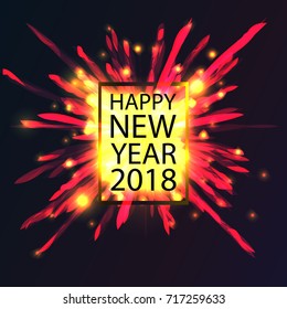 Happy New 2018 Year. Holiday Vector Illustration With Festive Typographic Composition. Graphic Multicolored Firework Shape. Happy NYE Logo Design