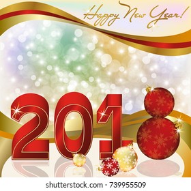 Happy New 2018 year invitation card, vector illustration