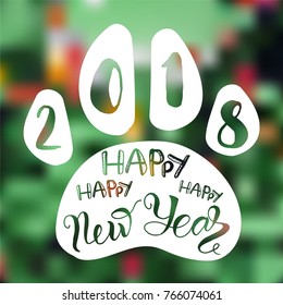Happy New 2018 Year Lettering With Dog. Winter holiday illustration. Xmas Design Label Elements for invitation, greeting card and title, sticker, emblem, print, magnet. Vector