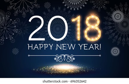 Happy New 2018 Year. Lights and snowflakes background. Vector illustration